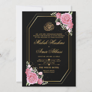 Schwarze Elegante Rose Islamische Hochzeit Einladung