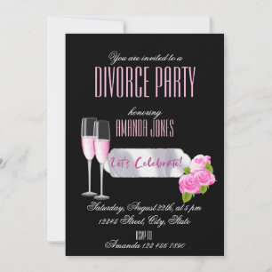 Schwarze elegante Scheidungsparty mit Champagner Einladung