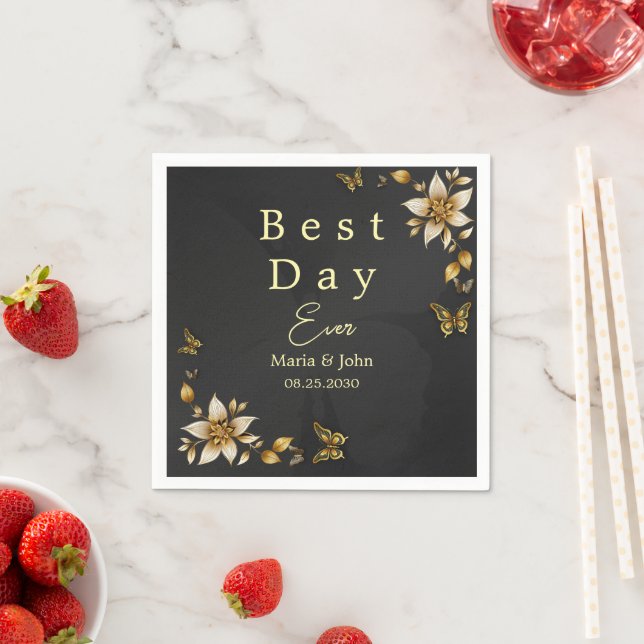 Schwarze, elegante Schmetterlinge Hochzeit von Nap Serviette (Beispiel)