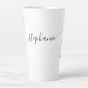 Schwarze elegante Schriftart Lockiger Name Milchtasse