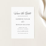 Schwarze Elegante Script Typografie Save The Date<br><div class="desc">Mit dieser eleganten Save the Date-Karte verkünden Sie Ihr Hochzeitstag. Es enthält ein skurriles Skript und klassische Typografie. Personalisieren Sie dieses Skript Save the Date,  indem Sie Ihre Daten hinzufügen. Diese Save the Date-Dates-Ankündigungskarte eignet sich für jede Hochzeitsfeier oder Hochzeitszeit.</div>