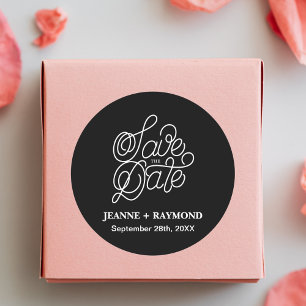 Schwarze elegante typografische Hochzeit "Save the Runder Aufkleber