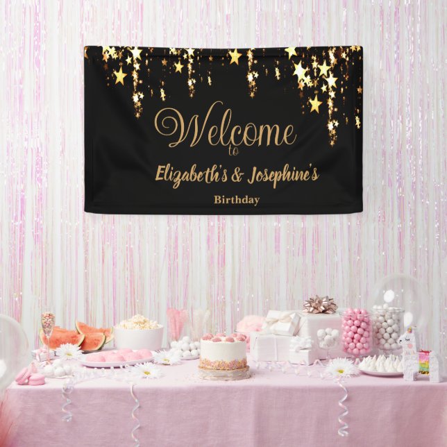 Schwarze, elegante und goldene Sterne Doppelgelenk Banner (Party)