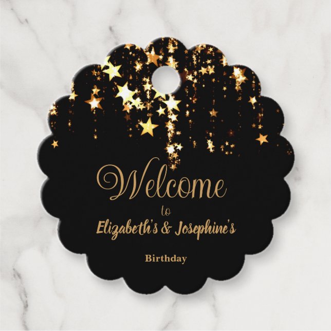 Schwarze, elegante und goldene Sterne Doppelgelenk Geschenkanhänger (Vorderseite)