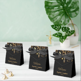 Schwarze, elegante und goldene Sterne Doppelgelenk Geschenkschachtel