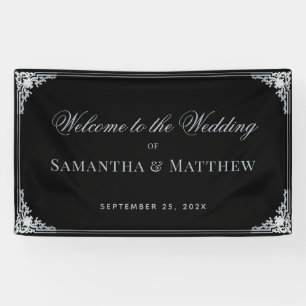 Schwarze Elegante Vintage Falsche Silber Hochzeit  Banner