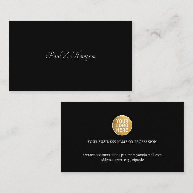 Schwarze elegante Visitenkarte mit Logo (Vorne/Hinten)
