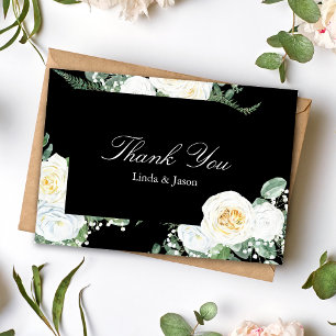 Schwarze elegante weiße Rosen Hochzeit Danke Karte