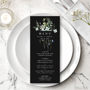 Schwarze Elegante Wildblume Hochzeit Menükarte