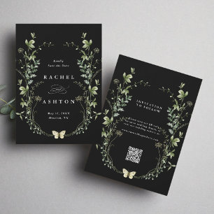 Schwarze Elegante Wildblume Hochzeit Save The Date