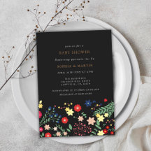 Schwarze Elegante Wildblume Muster Kinderdusche