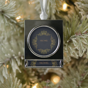 Schwarze Eleganz in Ihrem Namen Banner-Ornament Silber