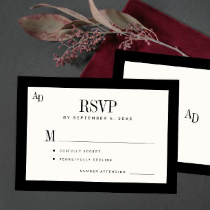 Schwarze Elfenbein-Klassiker für formelle Hochzeit RSVP Karte
