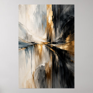 Schwarze Elfenbeingold-Horizont-Abstrakt-Wandkunst Poster