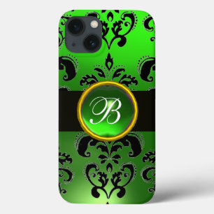 SCHWARZE EMERALD GREEN BURGUNDY DAMASK MONOGRAMM Case-Mate iPhone HÜLLE