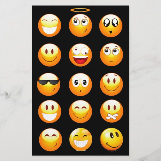 Schwarze Emojis Briefpapier (Vorderseite)