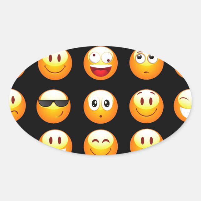 Schwarze Emojis Ovaler Aufkleber (Vorderseite)