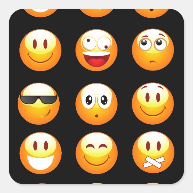 Schwarze Emojis Quadratischer Aufkleber (Vorderseite)