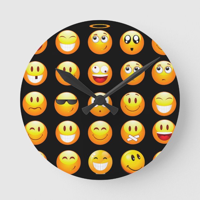 Schwarze Emojis Runde Wanduhr (Vorderseite)