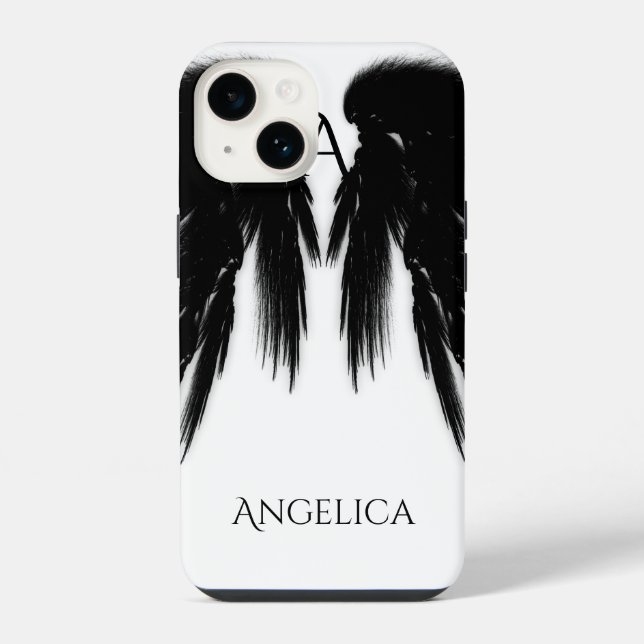 Schwarze Engelsflügel Monogramm iPhone Hülle (Rückseite)