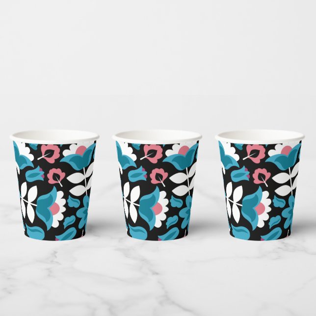 Schwarze ethnische mexikanische Stickereien-Blume Pappbecher (Multi)