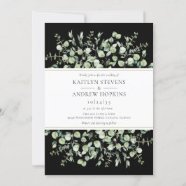 Schwarze Eukalyptus-Hochzeit Einladung