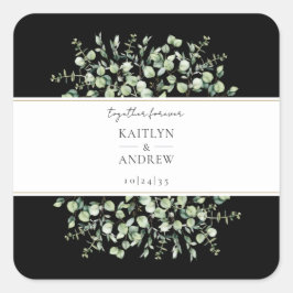 Schwarze Eukalyptus-Zusammen-Für-Immer-Hochzeit  Quadratischer Aufkleber