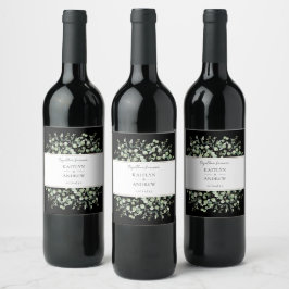 Schwarze Eukalyptus-Zusammen-Für-Immer-Hochzeit  Weinetikett