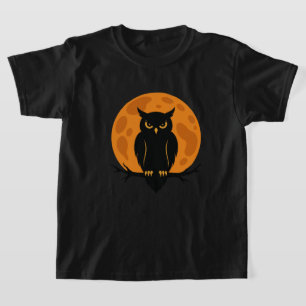 Schwarze Eule und Vollmond Halloween-Design T-Shirt