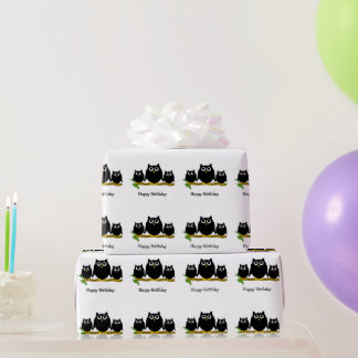 Schwarze Eulen Design Geburtstagsgeschenk Geschenkpapier