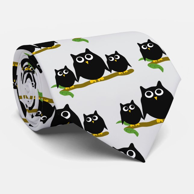 Schwarze Eulen Design Jeder Farbige Hintergrund Krawatte (Gerollt)