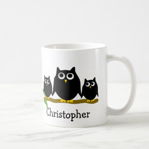 Schwarze Eulen Design Personalisiert Kaffeetasse
