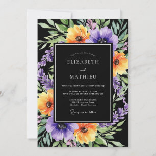 Schwarze exquisite botanische herbstliche Hochzeit Einladung