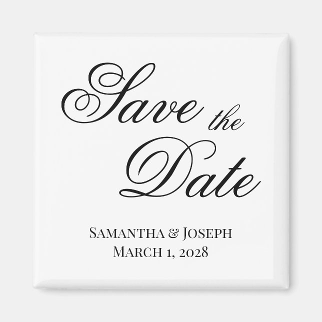 Schwarze Extravagante Kalligrafie Save the Date Magnet (Vorne)