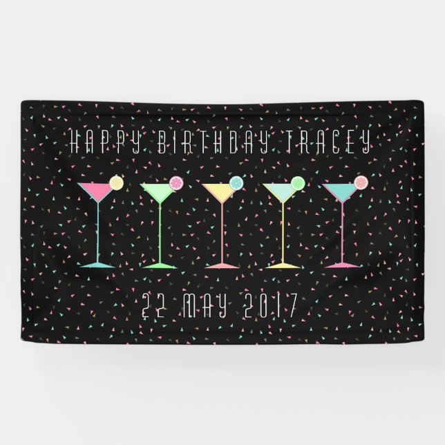 Schwarze Fahne, Cocktail-Party, farbiger Confetti Banner (Horizontal)