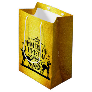 Schwarze falsche Gold Frohe Weihnachten große Gesc Mittlere Geschenktüte