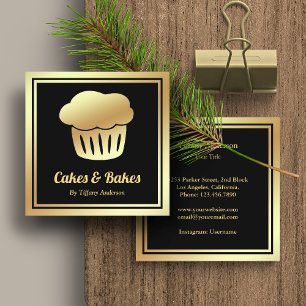 Schwarze falsche Goldfolie selbstgemachte Cupcake- Quadratische Visitenkarte