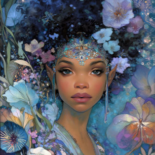 Schwarze Fantasy-Art afroamerikanische Elfengöttin Poster