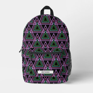 Schwarze farbenfrohe Retro-80er-Neon-Geometrie-Dre Bedruckter Rucksack