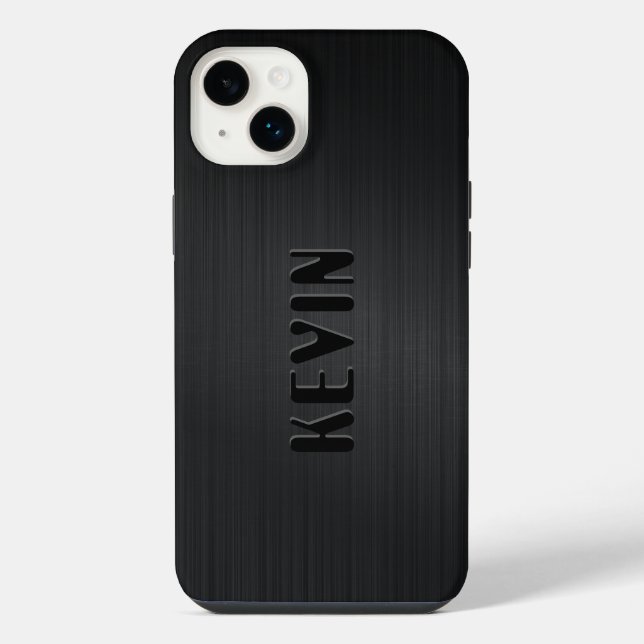 Schwarze Faserstofftextur-Monogramm iPhone Hülle (Rückseite)