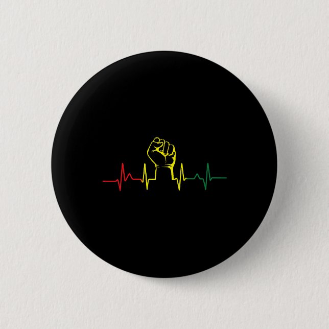 Schwarze Faust Herzschlag Afroamerikanischer Stolz Button (Vorderseite)