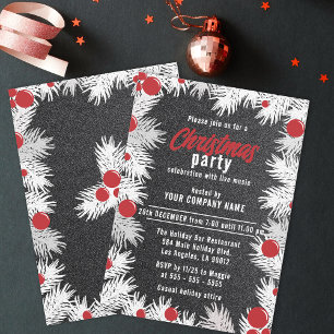 Schwarze Faux-Glitter-Tanne Corporate Weihnachtsfe Einladung