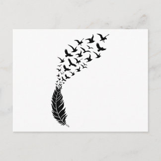 Schwarze Feder mit fliegenden Vögeln Postkarte
