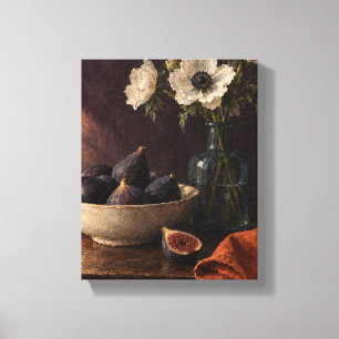 Schwarze Feigen und weiße Anemonen - Melancholisch Leinwanddruck