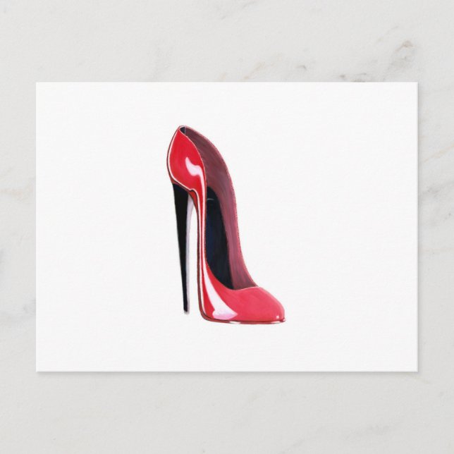 Schwarze Ferse, roter Stiletto-Schuh Postkarte (Vorderseite)