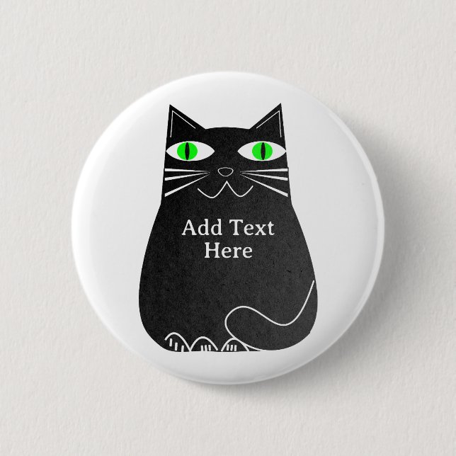 Schwarze Fett-Katze mit einem benutzerdefinierten, Button (Vorderseite)
