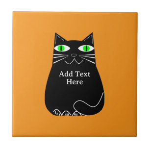 Schwarze Fett-Katze mit einem benutzerdefinierten, Fliese