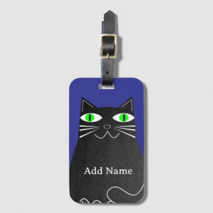 Schwarze Fett Katze mit grünem Individuelle Name B Gepäckanhänger