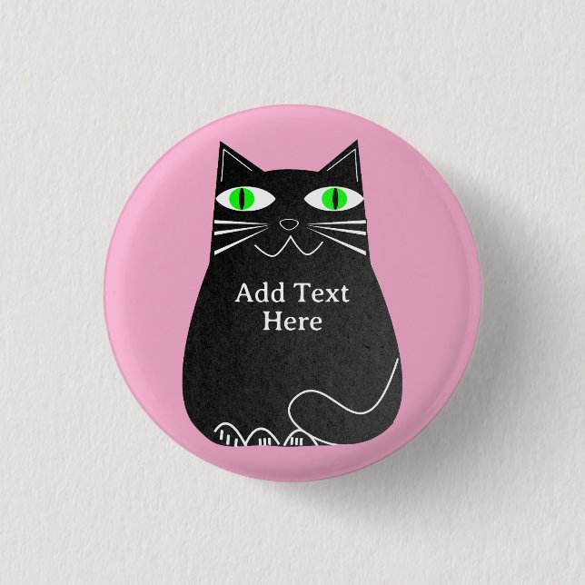 Schwarze Fett-Katze mit grünen Augen, benutzerdefi Button (Vorderseite)