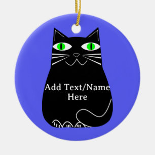 Schwarze Fett-Katze mit grünen Augen, benutzerdefi Keramik Ornament